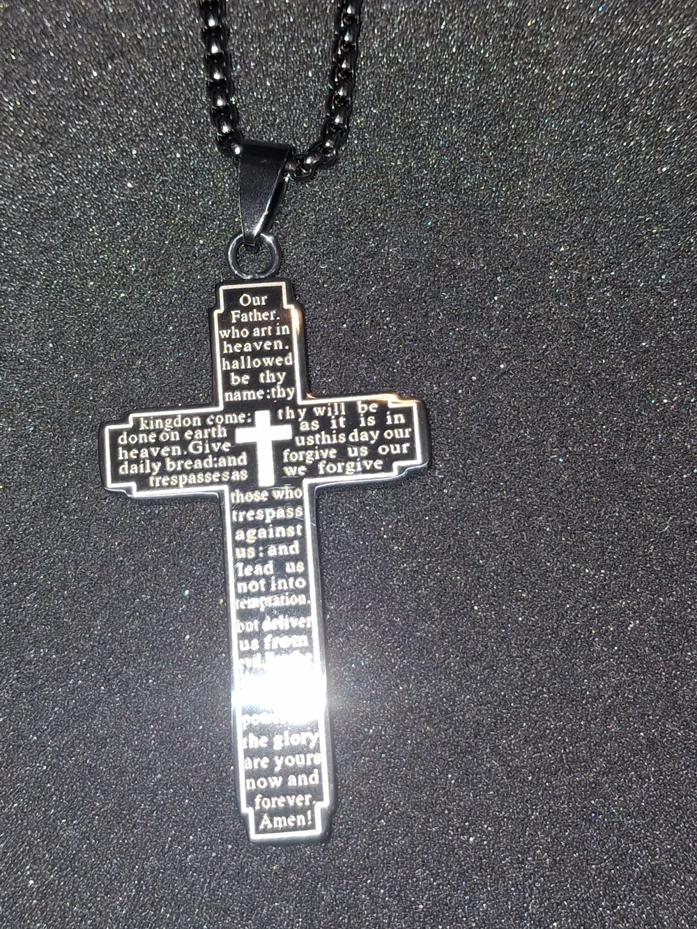Scripture Cross Pendant Necklace in Black and Silver